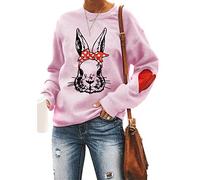 YMING Donne Casual Stampa Coniglio Felpe Allentate Manica Lunga Pasqua Pullover Girocollo Rosa S