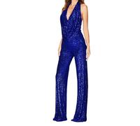 YMING Donne Clubwear Formale Dressy Vita Media Romper Overalls Più Dimensione Maniche Senza Gamba Larga Overalls Blu 3XL