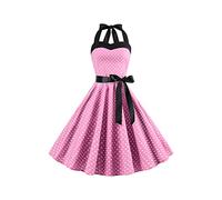 YMING Donne Cocktail Sera Abito A Vita Alta Wave Hem Party Abito Senza Maniche Audrey Hepburn Stile Polka DOT off Shoulder Dress Rosa L