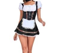YMING Donne Cosplay Tedesco Leggero Dirndl Abito Party Club Ricamo Quadrato Collo Dirndl Abiti Nero1 S