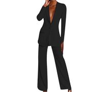 YMING Donne Dressy Lavoro Ampia Gamba Impero Vita Blazer Pantaloni Set Loose Fit Tempo Libero Classico Monocolore Blazer Abito Nero S