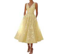 YMING Donne Elegante Vestito Midi Boho Estivo Giallo XL