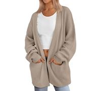 YMING Donne Esce Classic Basic Open Front Coat Slouchy Elegante Maglia A Costole Cappotto Regolare di Viaggio Kaki M