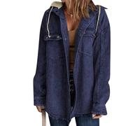 YMING Donne Giacca Casual Con Bottoni Sul Davanti E Tasca Frontale Cappotto Trendy Autunno A Blocchi Blu Navy 3XL