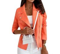 YMING Donne Giacca Morbida Casual Alla Moda Suede Come Giacca Plus Size Giacca In Vita Alla Moda Stile Aperto Colore Arancione M