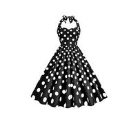 YMING Donne Halter Neck Audrey Hepburn Vestito Polka DOT Tea Party Abiti Elastici Vita Party Vestito Vintage Vita Vita Nero DOT XL
