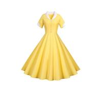 YMING Donne Lapel Collar Swing Abito con Cintura 1950 Abito da Cocktail Audrey Hepburn Abito Plissettato Giallo M