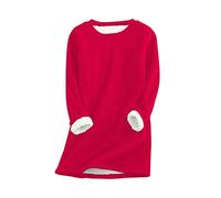 YMING Donne Maglia Girocollo con Felpe in Pelo Finto Agnello Maglia Tinta Unita Rosso XXL