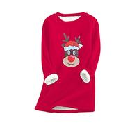 YMING Donne Maglione A Maniche Lunghe Maglietta in Peluche Natalizia Maglione in Pile Teddy Rosso M