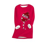 YMING Donne Maglione A Maniche Lunghe Natale Bicchiere di Vino in Peluche Felpa in Pile Teddy Maglione Rosso M