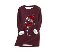 YMING Donne Maglione A Maniche Lunghe per Calice di Vino di Natale Maglione A Maniche Lunghe in Finto Agnello Bordeaux XS