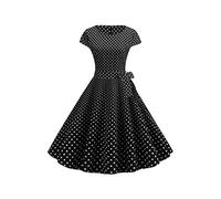 YMING Donne Maniche Corte Abito Vintage Audrey Hepburn Abito da Festa Girocollo A Line Dress Punto Nero XL
