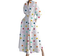 YMING Donne Maxi Abito Classico E Formale A Trapezio Abiti Eleganti E Comodi con Cintura da Annodare Pois Colorati M