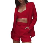 YMING Donne Ospiti di Nozze Confortevole Elegante Classico Blazer Colore Semplice Manica Lunga Leggero Blazer Cappotto Rosso XS
