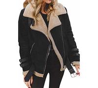 YMING Donne Pelle In Camomile Foderato Cappotto Tasca Giacca A Maniche Lunghe Cappotto A Cappello Nero S