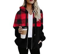 YMING Donne Peluche Moda Zip Up Poliestere Outerwear Basic Elegante Trend Classic Drawstring Cappotti Rosso XL