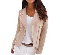 YMING Donne Stile Aperto Alla Moda Vita Cinching Capospalla Zip Plus Size Capospalla Alla Moda Manica Lunga Giacca Morbida Beige M