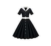 YMING Donne Swing Cocktail Abiti da Ballo Slim Fit Tea Party Abito Vintage di Colore Solido Nero XL