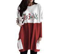 YMING Donne Tops in Patchwork Stampati di Natale Loose Fit Party Home Commuting Plus Size Tops Credi Rosso 3XL