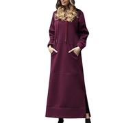 YMING Donne Uscire Sposa Ospite Spiaggia Abito Casual Caviglia Lunghezza Retro Elegante in Peluche Maxi Abito Vino Rosso XXS