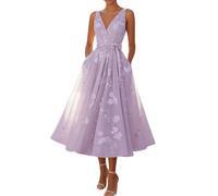 YMING Donne V Auschnitt Elegante Abito Boho Viola S