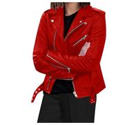 YMING Donne Vacanza Moda Vintage Giacca Zip Manica Slim Fit Giacche Di Lunghezza Breve Rosso M
