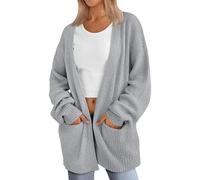YMING Donne Vintage Moda Caldo Casa Autunno Accogliente Cardigans Leggero Giunzione Uscendo Cappotto Grigio 5XL