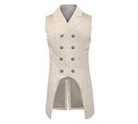 YMING Gilet Da Abito Lungo Moda Paisley Uomo Gilet Doppiopetto Casual Gilet Gotico Steampunk Pulsante Bianco L
