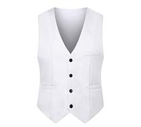 YMING Gilet Da Uomo Senza Maniche Per Abiti Da Lavoro Gilet Classico a Unita Elegante Con Monopetto Per Gli Affari Bianco L