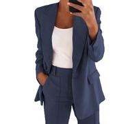 YMING Lunga Gamba Dritta Blazer Pants per Le Donne Leggeri Casual Pantaloni di Colore Solido con Tasche Blu Navy L