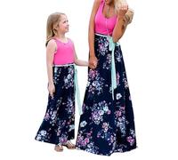 YMING Madre E Figlia Impero Vita Abiti Colorati per La Festa della Madre Regolare A-Linea Retro Vestito Elegante Rosa Florale S