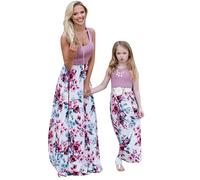 YMING Madre E Figlia Morbido Elegante Una Linea Sottile Abito Maxi Accogliente Abito da Viaggio per La Giornata dei Bambini Violetta Florale 2-3 Anni