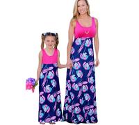 YMING Madre E Figlia Vacanze Impero Vita Abito Estivo Morbido Carino Comodo Colorato Abito da Sole alla Moda Rosa Dandelion L