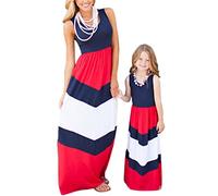 YMING Mum And Me Abito A Collo Tondo Aderente Abito Lungo Maxi Abito Casual Abito Intero A Collo Tondo Rosso E Blu 10 T