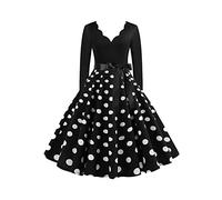 YMING Vestito a Trapezio da Donna Vintage Vestito a Vita Alta Abito Casual Audrey Hepburn Abito Nero DOT M