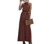 YMING Vestito Casual Senza Maniche a Strati da Donna Lunghezza alla Caviglia Vestito di Linea A Abiti a Pois con Cintura caffè Punto M