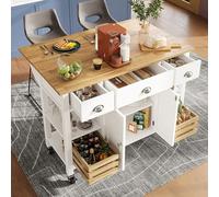 Ymkua Carrello da Cucina, Mobile Credenza con Ruote, Isola da Cucina, Credenza da Pranzo con Ante e Cassetti, Credenza Buffet con Ripiani e Piano di Lavoro Allungabile (Bianco, 120×45×90cm)