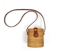 Ymnilian Borsa Paglia, Borsa Mare Paglia Piccolo maglietta a mano a mano piccolo cilindro piccolo sacchetto di secchiello acqua piccola borsa rotonda piccola fresca(13 * 15.5cm)