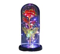 Ymnilian Rosa Eterna,Rosa Stabilizzata Fiore Artificiale eterno di Rosa con luci a Farfalla nella Cupola for Decorazioni Nozze Natale, San Valentino(Gold Red)