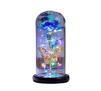 Ymnilian Rosa Eterna,Rosa Stabilizzata Fiore Artificiale eterno di Rosa con luci a Farfalla nella Cupola for Decorazioni Nozze Natale, San Valentino(Gold Blue)