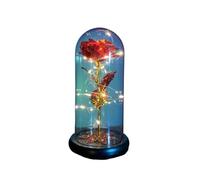 Ymnilian Rosa Eterna,Rosa Stabilizzata Fiore eterno di Lamina d'oro 24K Rosa incantata con luci Stringa Fata nella Cupola for Il Regalo San Valentino Natale(037)