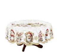Ymnilian Tovaglia Natalizia Antimacchia 1 pezzo di tovaglia stampata a tema natalizio, stile retrò rustico, Babbo Natale, motivo(Round (152) Cm)