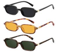 YMRFW Occhiali da sole rettangolari retrò per le donne stretti alla moda piccoli anni '90 stile quadrato montatura occhiali da sole protezione UV, Confezione da 3 (nero/grigio+stampa leopardata