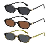 YMRFW Occhiali da sole rettangolari retrò per le donne stretti alla moda piccoli anni '90 stile quadrato montatura occhiali da sole protezione UV, Confezione da 3 (nero/grigio+nero/marrone+verde oliva