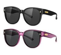 YMRFW Vintage Retro Piccoli Rotondi Polarizzati Occhiali Da Sole per Donne, Confezione da 2 (grigio nero + viola-grigio), 2pack