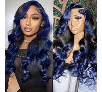 YMS Parrucche frontali in pizzo per capelli umani blu parrucca per capelli umani densità 180% per donne parrucca frontale in pizzo blu e nero Ombre parrucca frontale in pizzo da 30 pollici parrucca