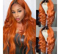 YMS Parrucche per capelli umani da donna parrucche frontali in pizzo trasparente 13x4 capelli umani densità 180% Ombre arancione senza colla parrucca Pre pizzicata 16 pollici onda del corpo parrucca