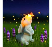 YMTengFei Statua solare da giardino decorativa per esterni, statuette di coniglio con luci a LED a farfalla, statue di coniglietto, ornamento per patio, decorazione per prato, balcone, cortile, regali