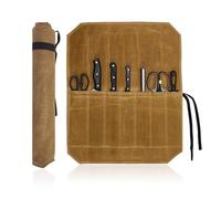 YMTWSRY Borsa portacoltelli da cuoco, rotolo di coltelli con 7 scomparti per attrezzi, borsa multifunzionale, porta coltelli portatile, per coltelli, cucchiai, coltelli da cucina, marrone, 52*45cm,