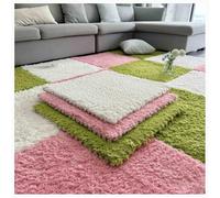 YMXBHN Tappeto in Schiuma Peluche Ad Incastro,6 Pezzi Quadrati 60X60 Cm Morbidi Tappeti,Soffice Tappeto Puzzle per Decorazione di Soggiorno,Camera da Letto E Stanza dei Giochi,Pink + Green + White
